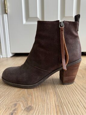 Dolce Vita Dark Brown Suede Ankle Boot with Stacked Heel